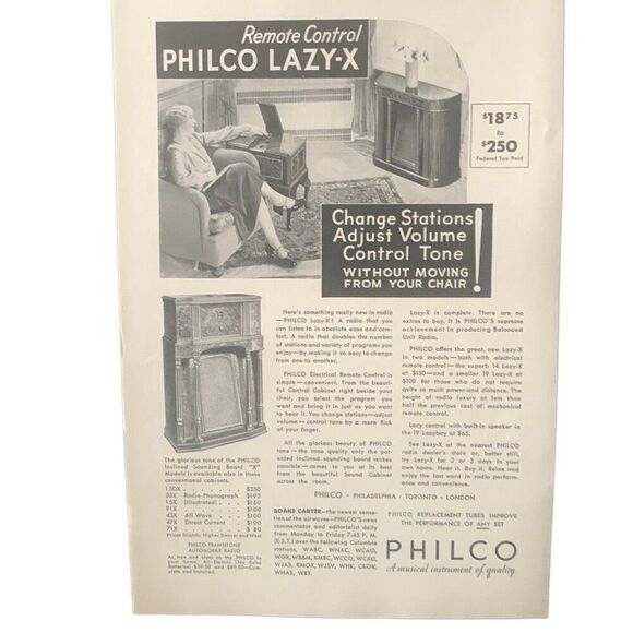 Vintage 1933 Philco Lazy X Remote Ad Advertisment - Picture 4 of 4